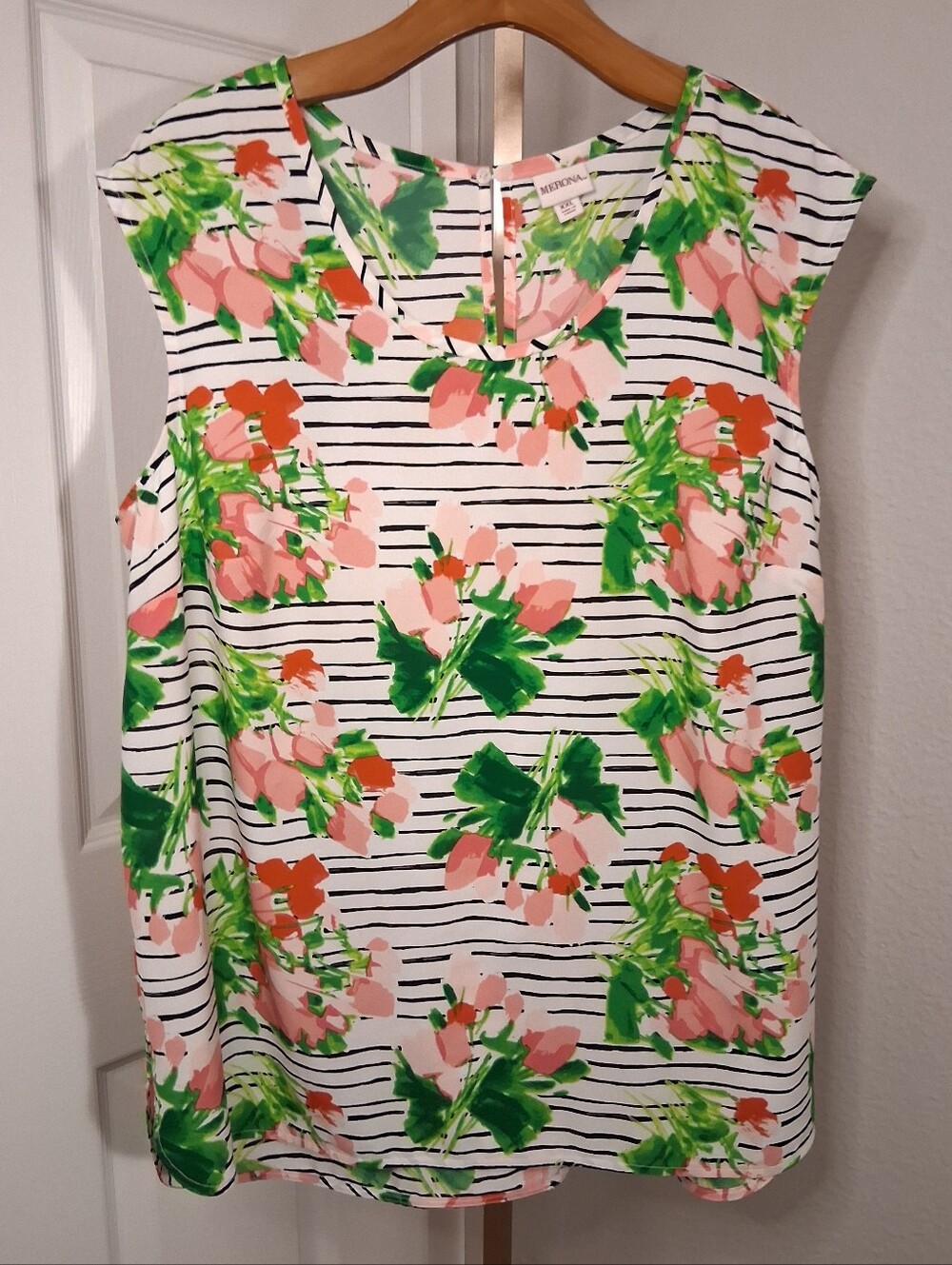 Merona Striped Floral Blouse XXL